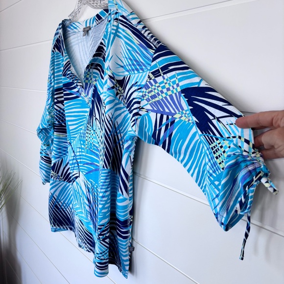 Talbots Blue and White Tropical Printed Tunic Top Women's Size 3X - Picture 5 of 11